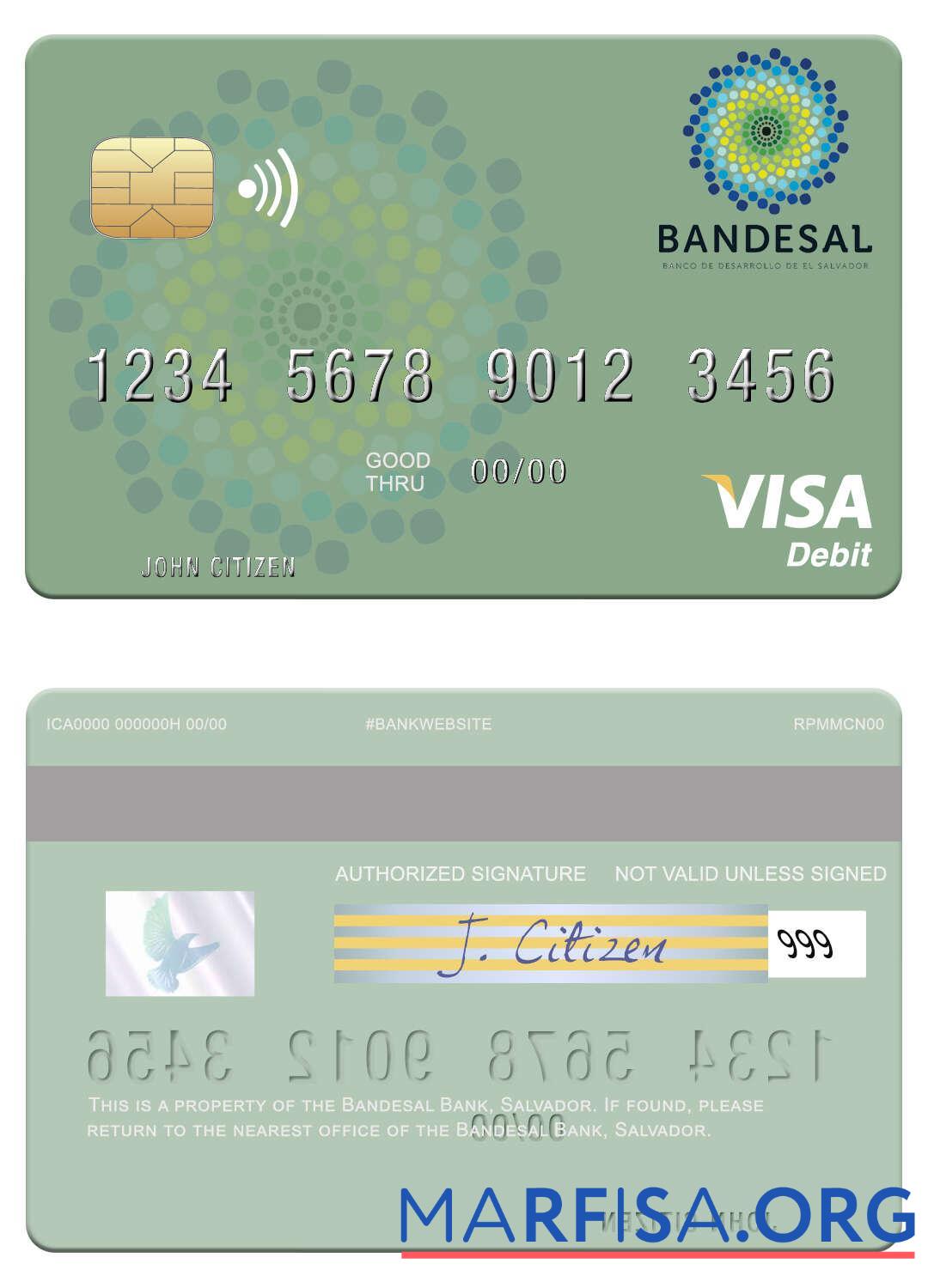 Realistic Salvador Bandesal Bank visa debit card download for verification